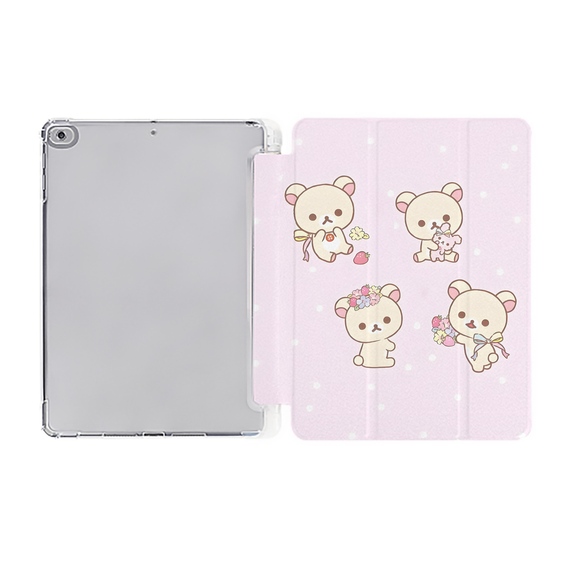（画像用） リラックマ リラックマ キイロイトリ Rilakkuma Korilakkuma Kiiroitori IPad ケース ペン収納付き 三つ折りスタンド PUレザー×シリコン 対応機種9.5/10.5/10.9インチ